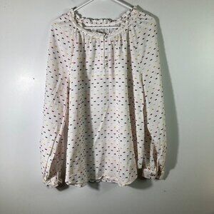 Womens St John's Bay White Sprinkles Cotton Long Sleeve Peasant Top 2xL